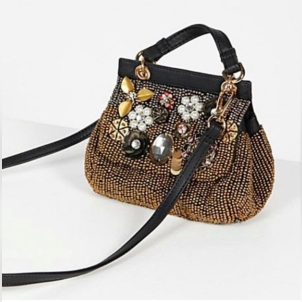 Free people beaded bag rare rhinestone flower design new